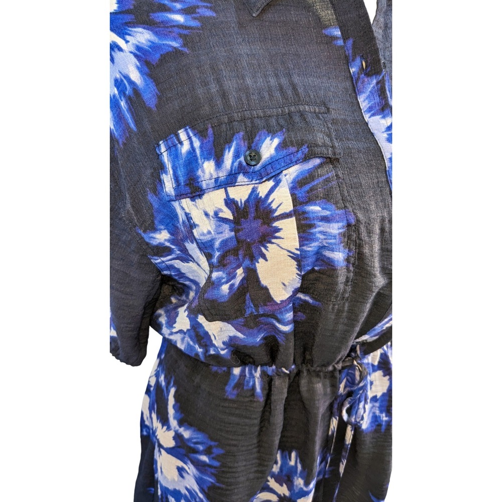 Simply Vera Wang XL women's black/blue floral print shirtdress side pockets - Picture 2 of 5